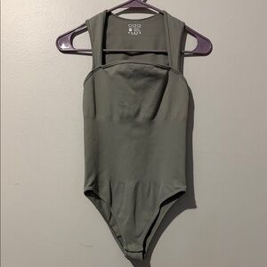 Ribbed Olive Green Women’s Bodysuit with Wide Straps